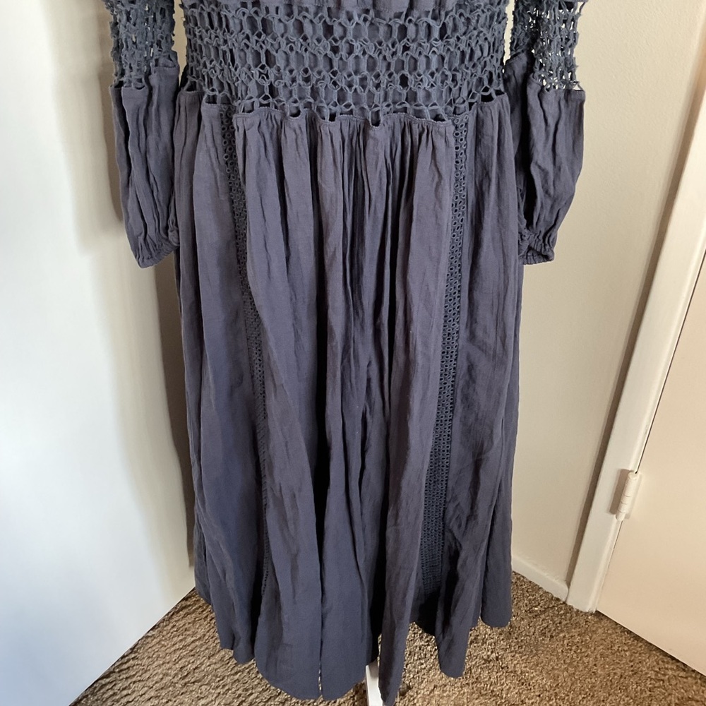 ASOS EDITION Charcoal Gray Crochet Trim Drop Waist Maxi Dress 4 Cotton Boho - Picture 4 of 10